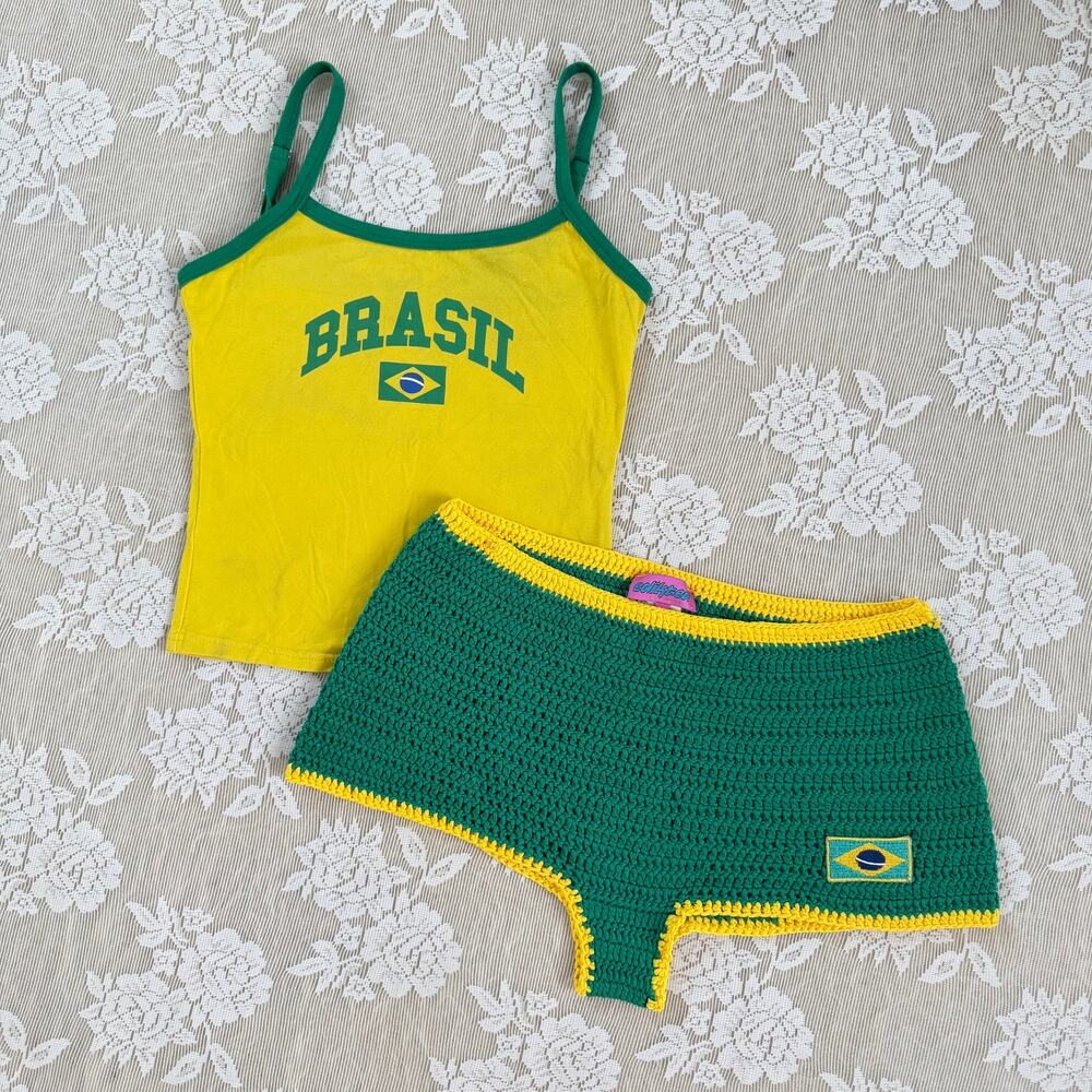 Edikted Brazil Tank + Crochet Shorts Set Size S/M